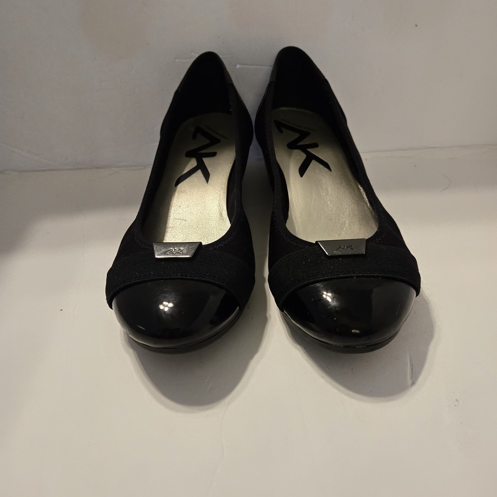 Anne Klein Sport Black Faux Leather Size 6 Wedge Heel Workwear Dressy Retro